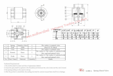 สปริงเช็ควาล์วทองเหลือง LL5001A 1-1/2